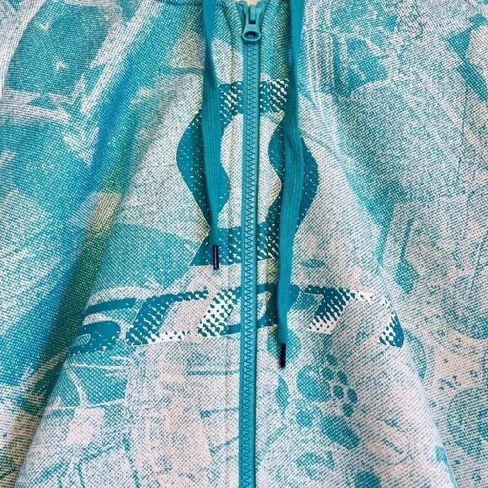Scott Sports Hoodie Men‎ Large Teal White All Over Print Full Zip Fleece Jacket